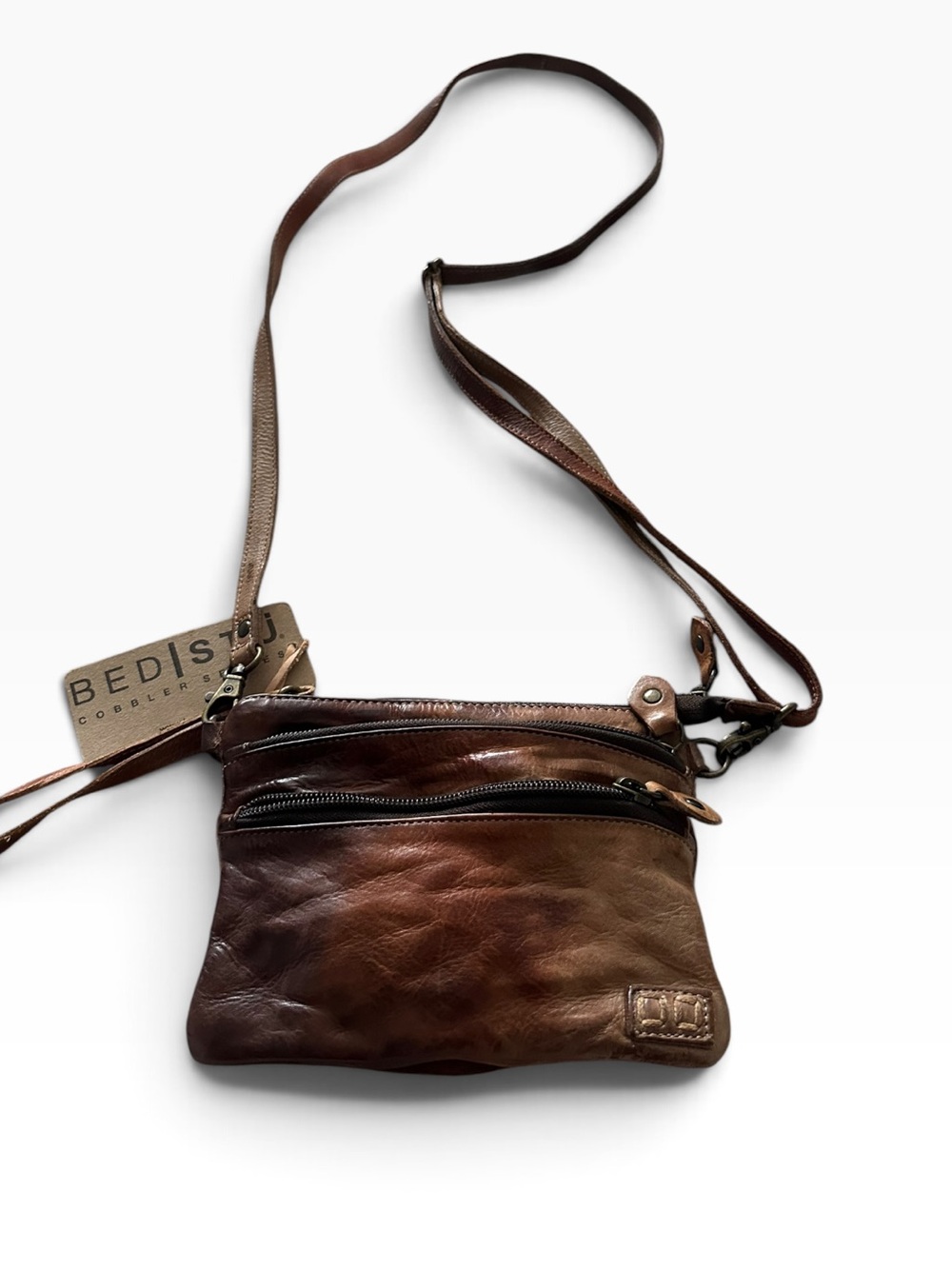 BED|STÜ Viana Café Latte Distressed Leather Crossbody Wristlet last one